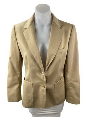 Boston Traveler Beige Notch Collar Button Long Sleeve Blazer Coat Jacket Size 8